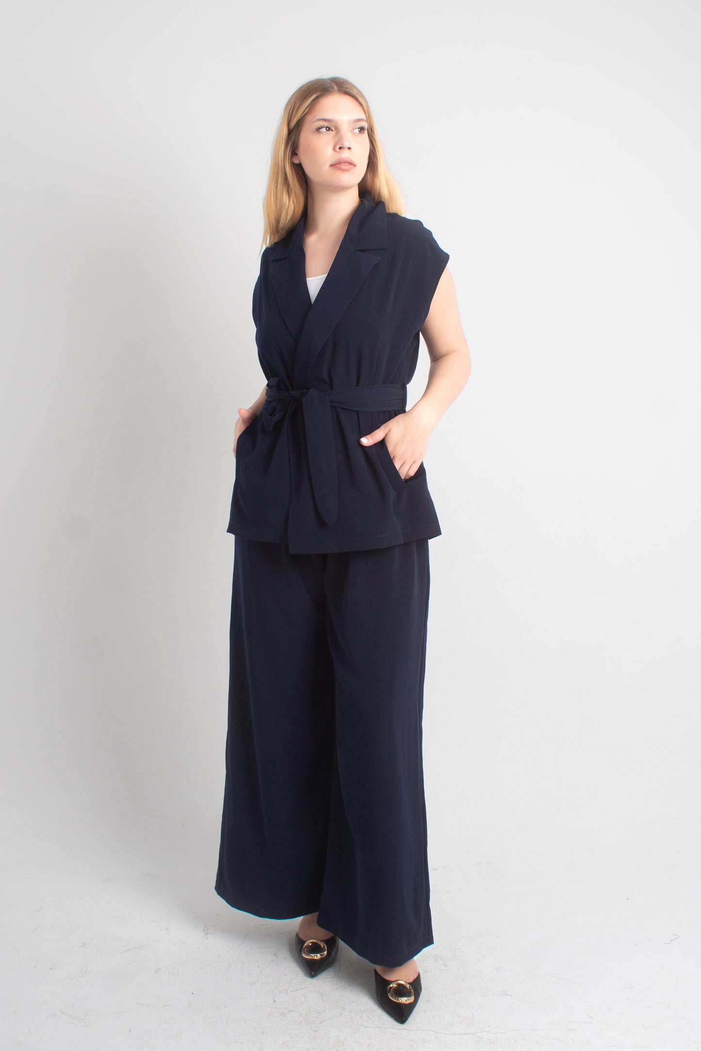 Azora© Navy Blue Belted Set