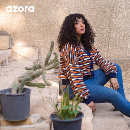 Azora®  Striped Button-Up Sweater